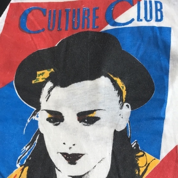 Vintage 1983 Culture Club Tee 3/4 Raglan Sleeve Tee Boy George Sz M Unisex White - Picture 7 of 17